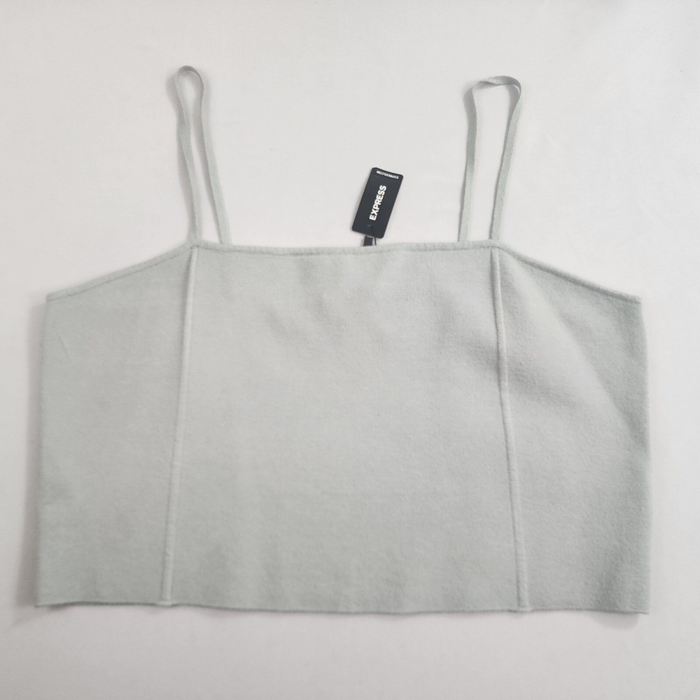 Express Womens XL Grey Knit Cami Blouse Square Neck Sleeveless 08262259 NEW